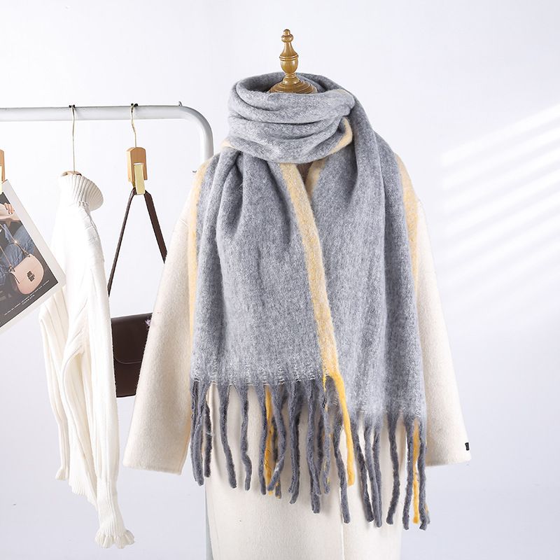 Farbblockierter Mohair für Damen im Winter, verlängerter, verdickter, warmer Schal, modischer und vielseitiger Studentenschal_voghion.com