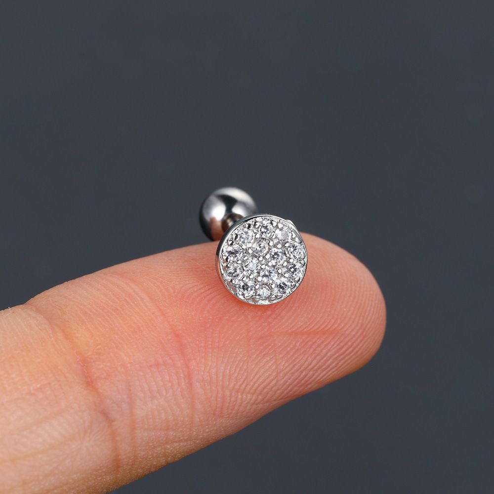 Chiodo penetrante circolare con osso pieno di diamanti per donna con orecchini popolari con fibbia a sfera attorcigliata con filo di zirconi_voghion.com