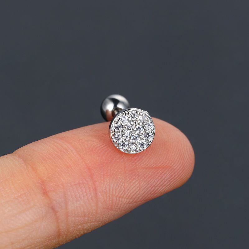 Pendientes unisex con forma de hueso de oreja perforado redondo con diamantes completos para mujer con incrustaciones de circonitas y hebillas de oreja de bola roscadas, aretes populares_voghion.com