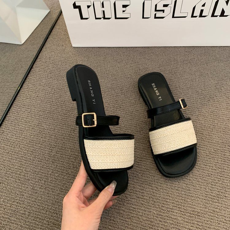 Stomp Feeling Soft Bottom Antiderrapante Pantufas Femininas para Exterior Novo Retro All-match Casual Sapatos de Praia_voghion.com