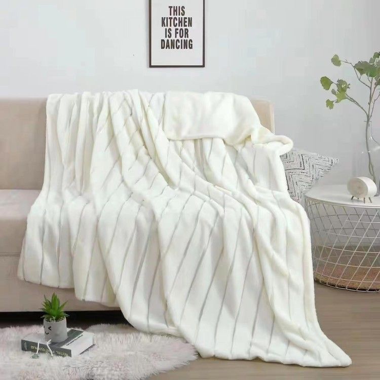 Rabbit Fur Like Double Jacquard Blanket Simple Sofa Cover Blanket Nap Blanket_voghion.com