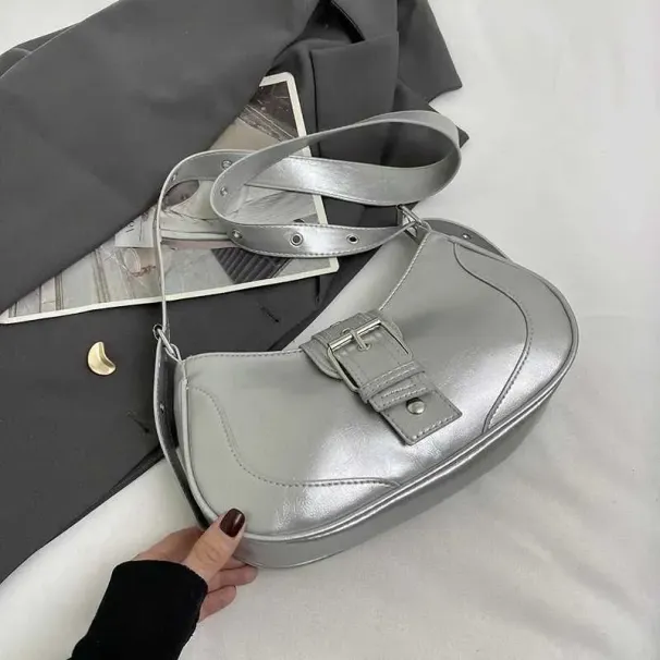 Women Y2K Fashion Shoulder Black PU Leather Underarm Ladies High Quality Handbags Hot Girls Armpit Bags Wallet_voghion.com