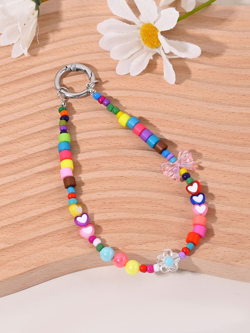 Bowknot Heart Flower Beaded Phone Chain Bohemian Style Bag Keychain Anti-Lost Pendant_voghion.com