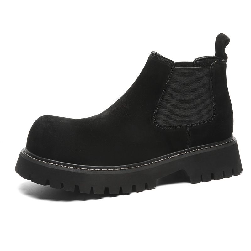 Martin Boots Men's Round Head Leather Boots Frosted Mid Help Chelsea Boots Dark Casual Men's Boots_voghion.com