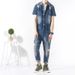 Cousin Tans Fortschritte bei einteiligen Arbeitshosen, Retro-Jeans im Used-Look, nostalgischem Latzhosen-Set mit neun Punkten, kurzärmeligen Herren_voghion.com