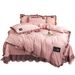Washed Silk Bed Skirt Four Piece Set Summer Solid Color Lace Quilt Cover Bed Sheet Net Red_voghion.com