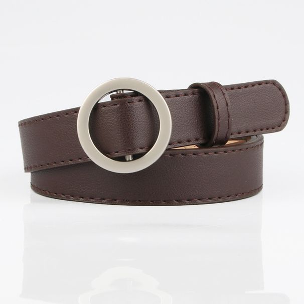 women's holeless round buckle belt, simple and versatile, fashionable thin belt, student jeans belt  _voghion.com