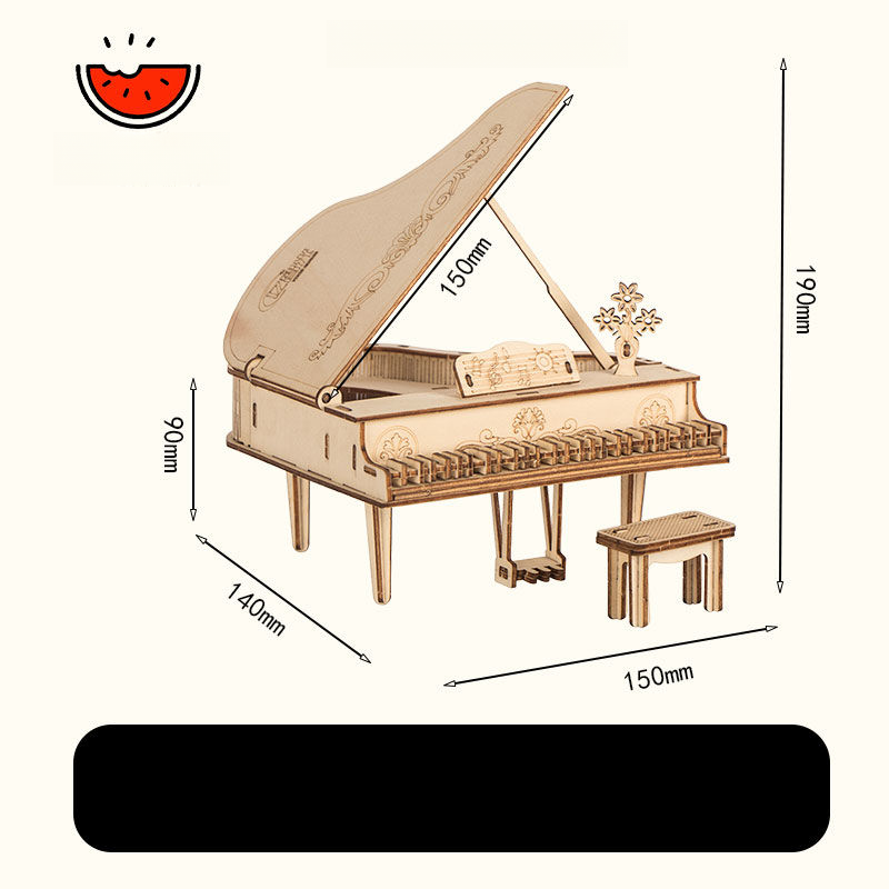Musical Instrument DIY Assembly Piano Children's Harp Hand-cranked Music Box Wooden 3D Puzzle Toy_voghion.com