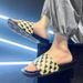 One Word Drag Men's Black And White Checkerboard Large EVA Soft Bottom Beach Slippers Slide Slippers_voghion.com