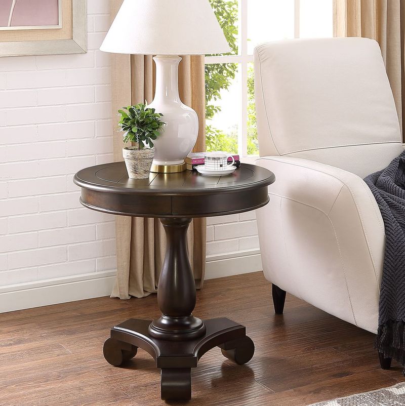 Rene Round Wood Pedestal Side Table, Espresso_voghion.com