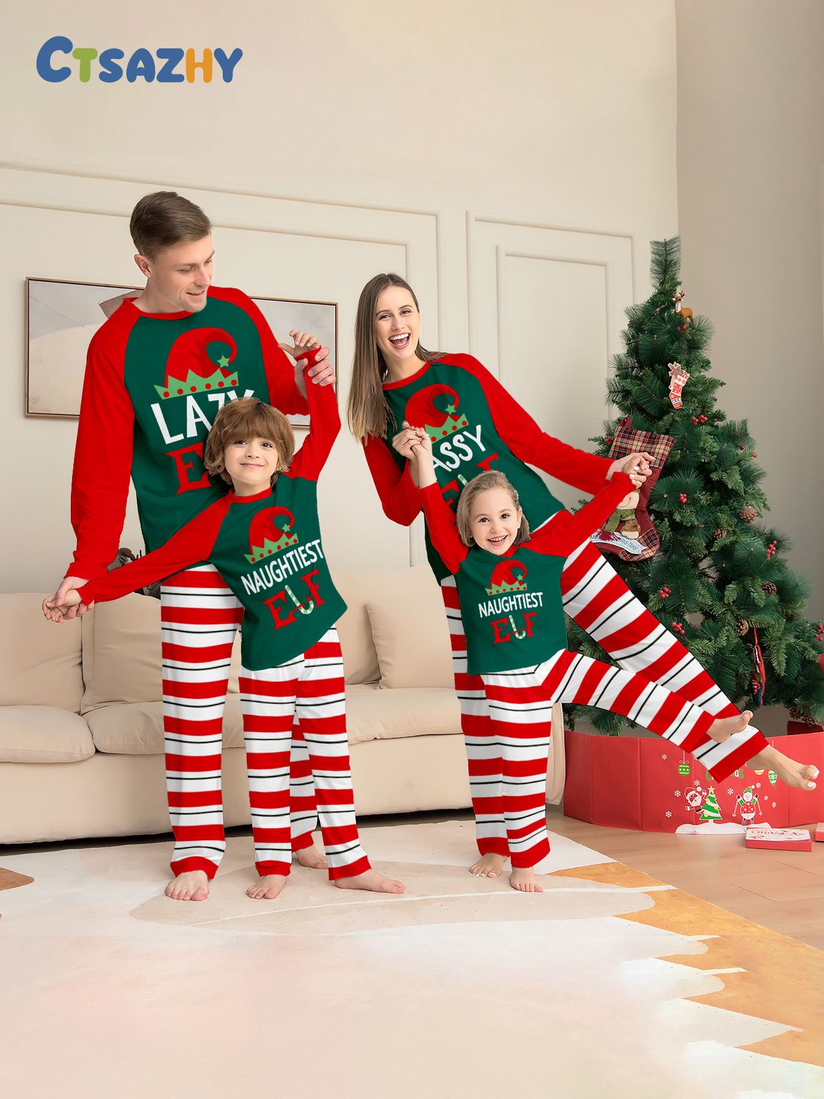 Cozy Family Matching Pajama Set – Christmas Plaid Print With Lettering For Parents, Kids & Pets (S-4XL, Soft Polyester)_voghion.com
