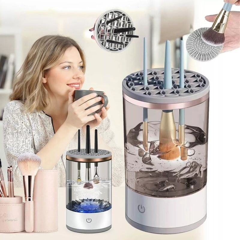 Automatic Rotating Electric Makeup Brush Cleaner USB Powered Portable Deep Cleaning Most Brushes Stylish Cylindrical Devices_voghion.com