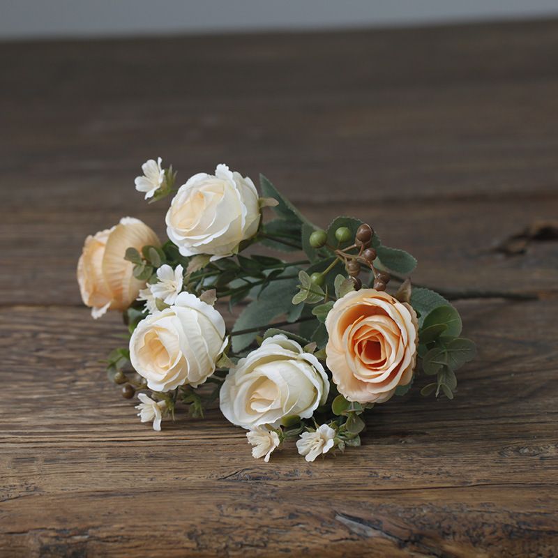 Großhandel mit künstlichen Blumen, 5 Köpfe, klassischer Rosenstrauß, Hochzeit, Heimdekoration, Kunstblumen, Straßenführer, beweglicher Türsturz, Blumenkunst_voghion.com