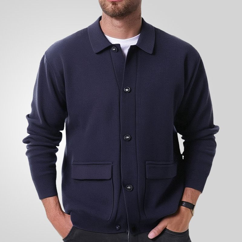 Veste pull tricotée haute densité à 12 aiguilles pour homme, veste en laine à poche plaquée tridimensionnelle_voghion.com