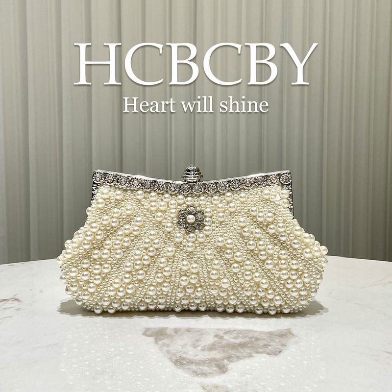 Elfenbeinweiße, filigrane Perlenknödel-Clutch - Elegante Vintage-Abendtasche für Damen_voghion.com
