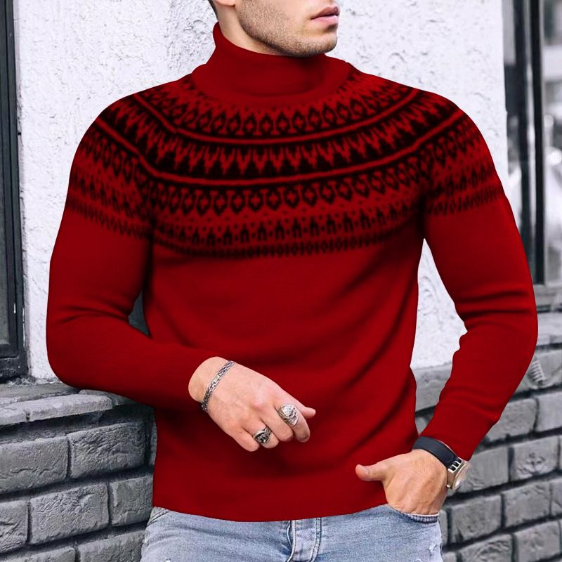 2022 autumn and winter new pattern high collar youth men's long-sleeved sweater pullover men_voghion.com