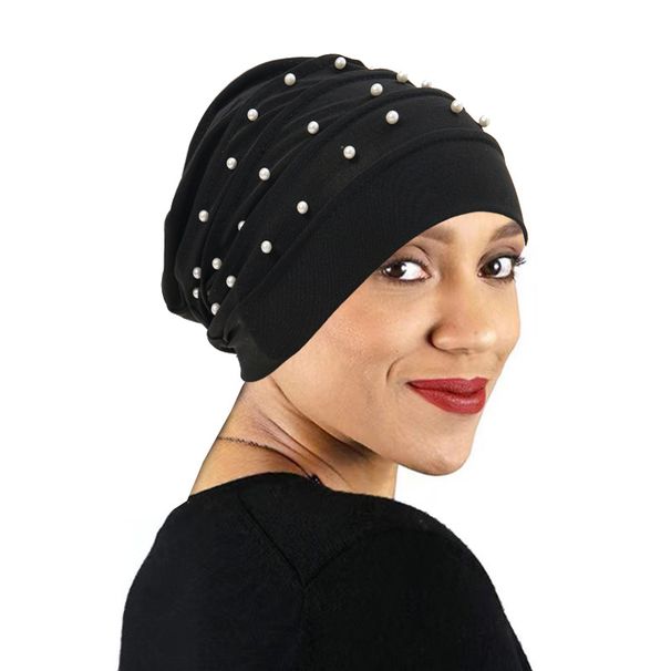 Sombreros de mujer de alta calidad, de lino con cristales multicolores, plisados y con cuentas, tipo jersey, estilo musulmán Baotou._voghion.com