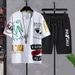 Ice Silk Summer Men's Korean Style Casual Comfortable Basketball Beach Sports T-Shirt Short Sleeve Two-Piece Set_voghion.com