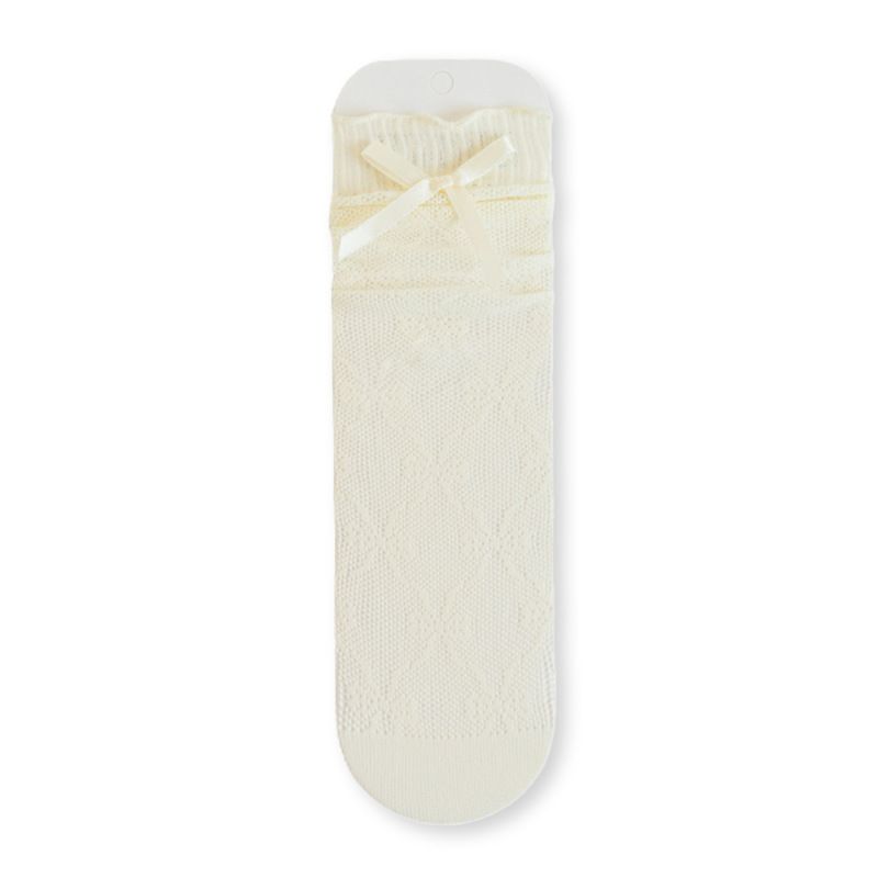 White Lace Trim Socks For Women, Summer Thin Bowknot Slouch Ballet Style Long Tube Socks, Matching With Mary Jane Shoes_voghion.com