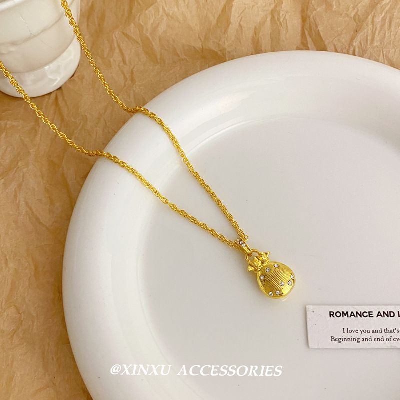 Glücksjahr ~ kleine goldene Glückstüte mit Diamant-Einlage, Nischendesign, schlichtes Temperament, vielseitige Mode_voghion.com