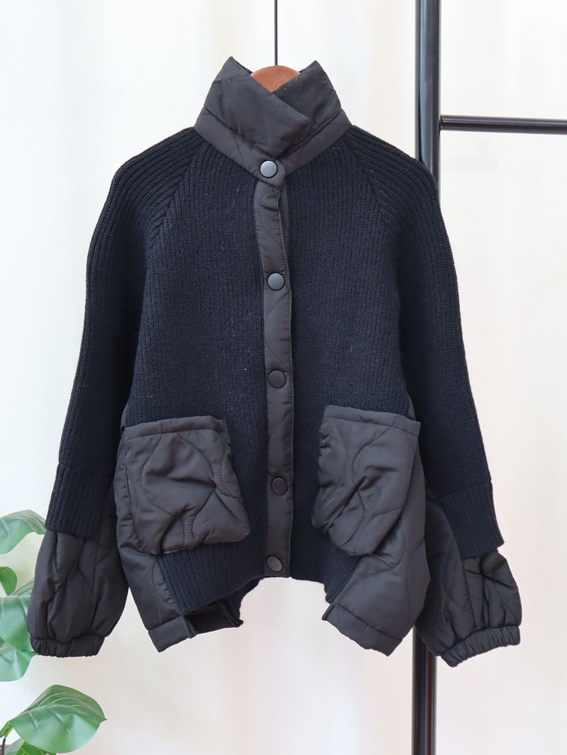 Damenbekleidung 2024 Herbst und Winter neue Patchwork-Baumwoll-Strickjacke Damen lockeres Design Lazy Style Pullover Mantel Trend_voghion.com