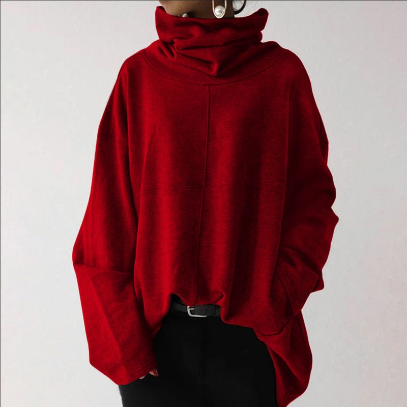 S-5XL Size Women Gray Hoodies Turtleneck Sweatshirt Tracksuit Sports 2022 Autumn Winter Casual Loose Jumper Long_voghion.com