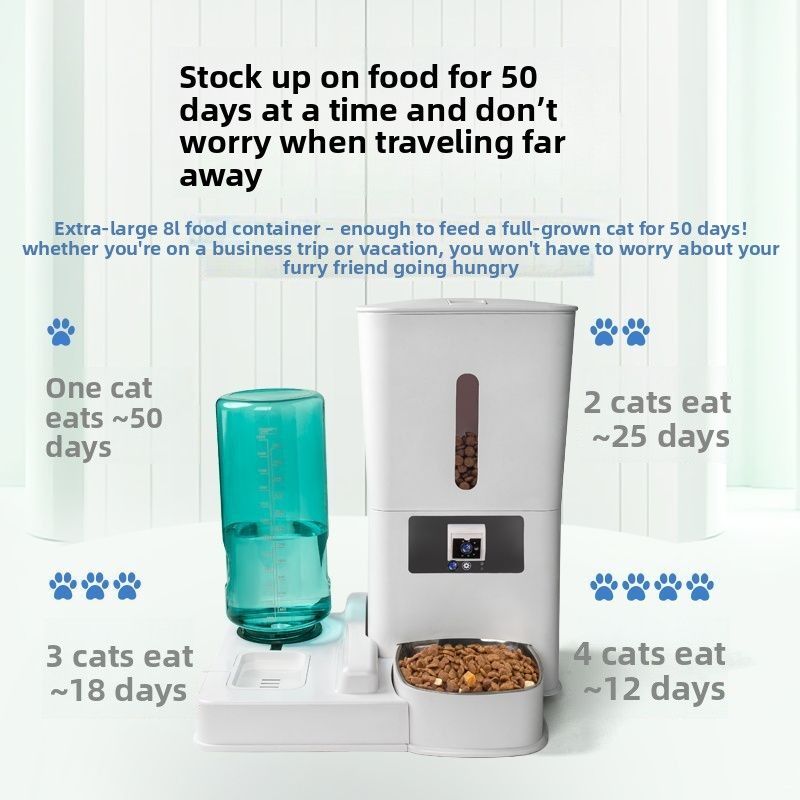 Distributeur automatique d'eau et de nourriture intelligent 2 en 1 pour animaux de compagnie avec minuterie pour alimentation à distance_voghion.com