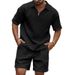 Herren New Casual Fashion Small Square Solid Color Revers Anzug Kurzarm Shorts Zweiteiliger Anzug_voghion.com
