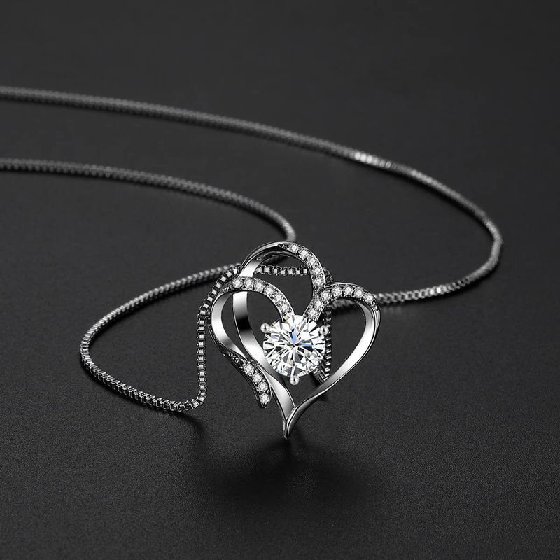 El colgante en forma de corazón no se desvanece, collar de amor doble de alta gama, cadena de clavícula femenina_voghion.com