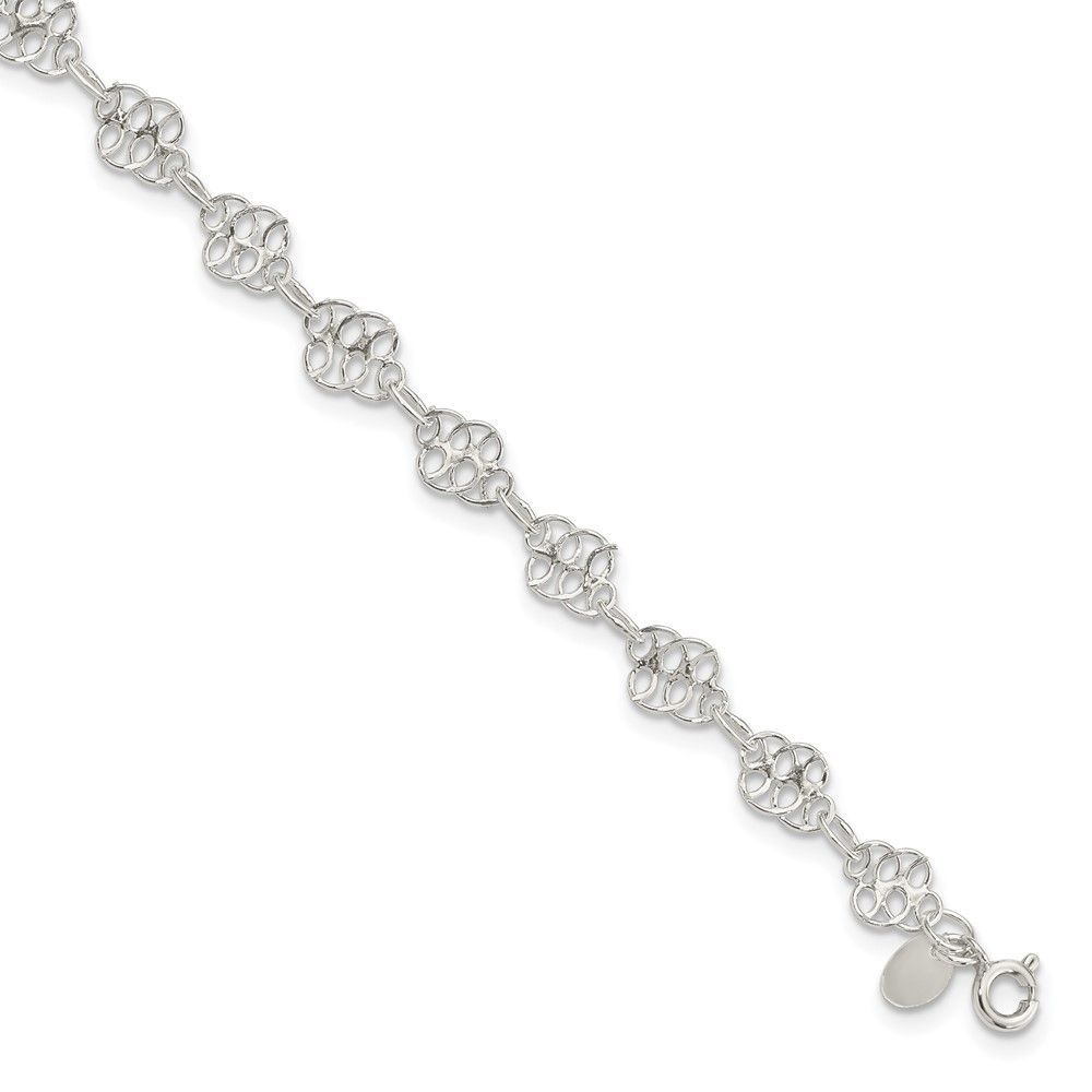 Sterling Silver 10inch Fancy Polished Anklet_voghion.com