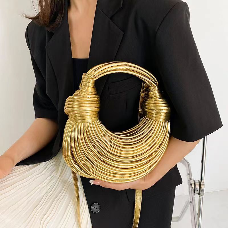 Handbags For Women 2023 New In Gold Luxury Designer Brand Handwoven Noodle Bags Rope Knotted Pulled Hobo Silver Evening Clutch_voghion.com