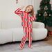 Pijama de pareja con estampado de rayas para padres e hijos, ideal para las fiestas navideñas._voghion.com
