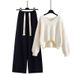 Women's Autumn Winter Knit Sweater & Wide Leg Pants Set - Distressed Casual Outfit (Available In Multiple Color Combinations)_voghion.com