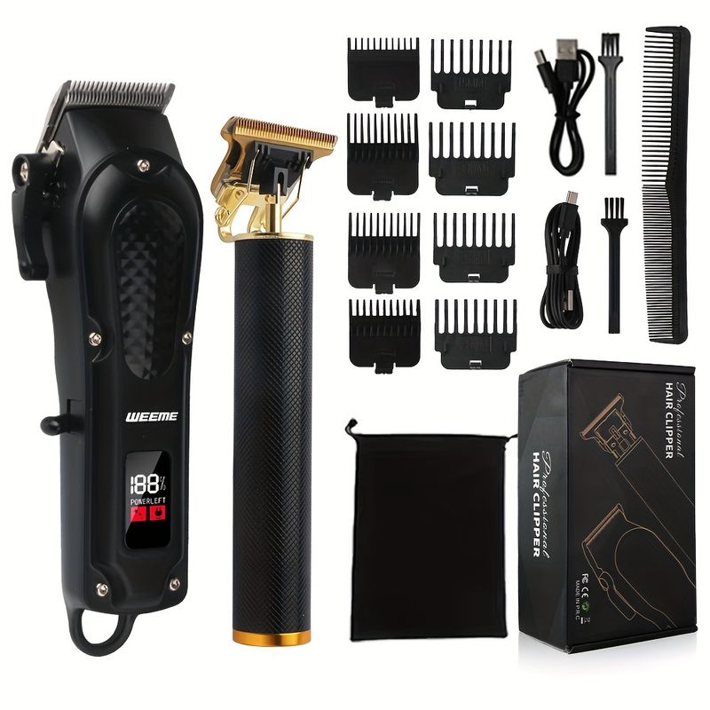 Set de tuns profesional, trimmer vintage cu lamă în T, aparat de tuns electric portabil și reîncărcabil pentru barbă, aparat de tuns fără fir_voghion.com