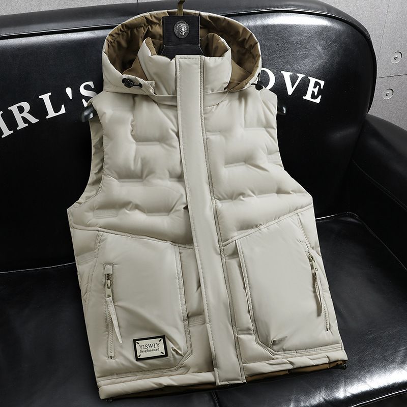 Men’s Detachable Hood Puffer Vest - Lightweight Quilted Winter Gilet With Zippered Pockets, Streetwear Style_voghion.com