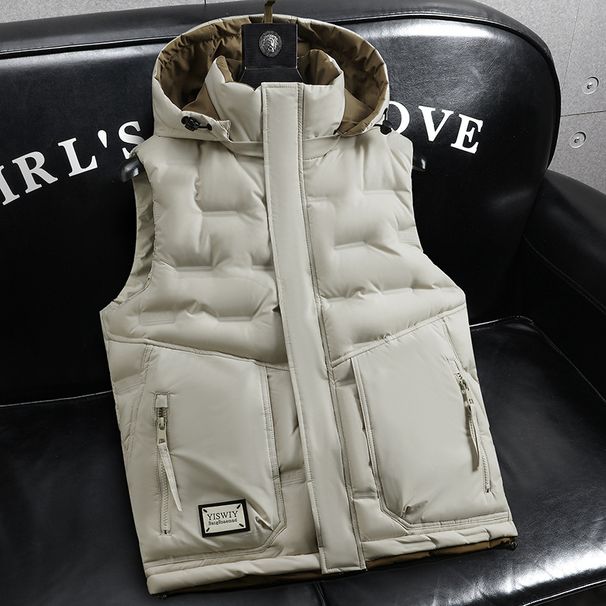 Men’s Detachable Hood Puffer Vest - Lightweight Quilted Winter Gilet With Zippered Pockets, Streetwear Style_voghion.com