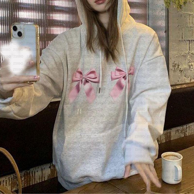 Felpa con cappuccio Han China-Chic Double Bow ins maglione semplice e ampio da donna_voghion.com