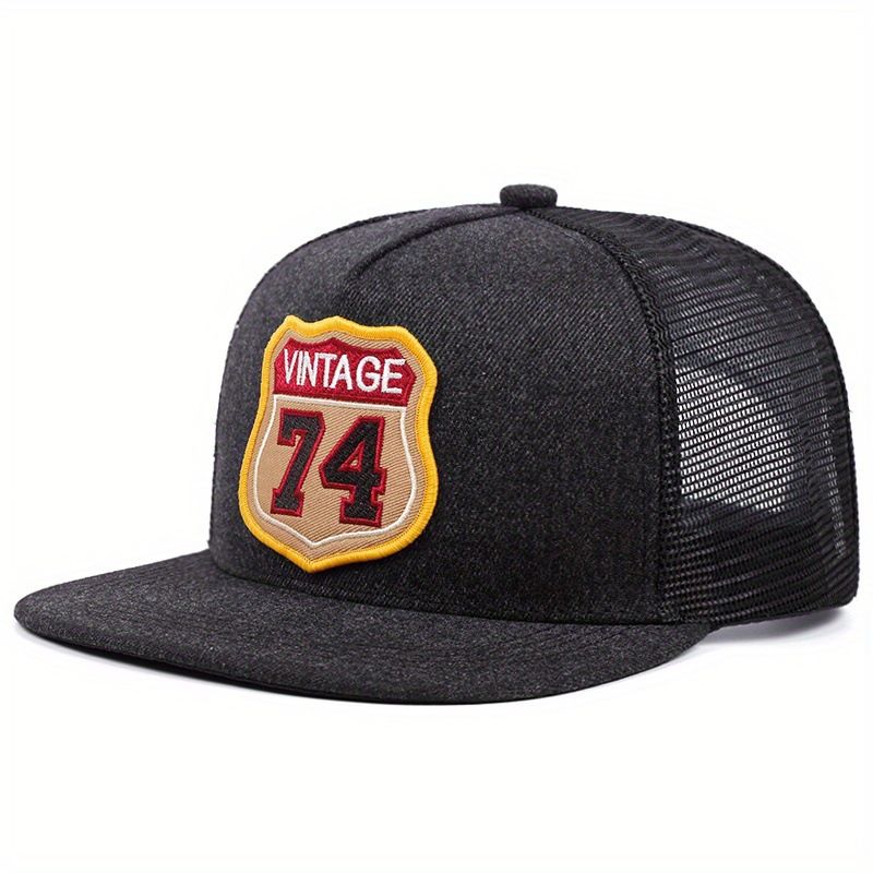 Men's and women's flat brimmed hats with embroidered numbers 74 on the street, hip-hop hats, sunshade baseball caps_voghion.com