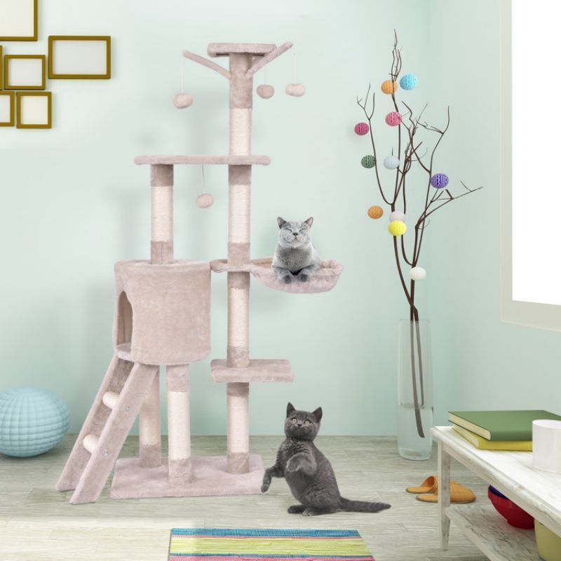56 Inch Condo Scratching Posts Ladder Cat Play Tree_voghion.com