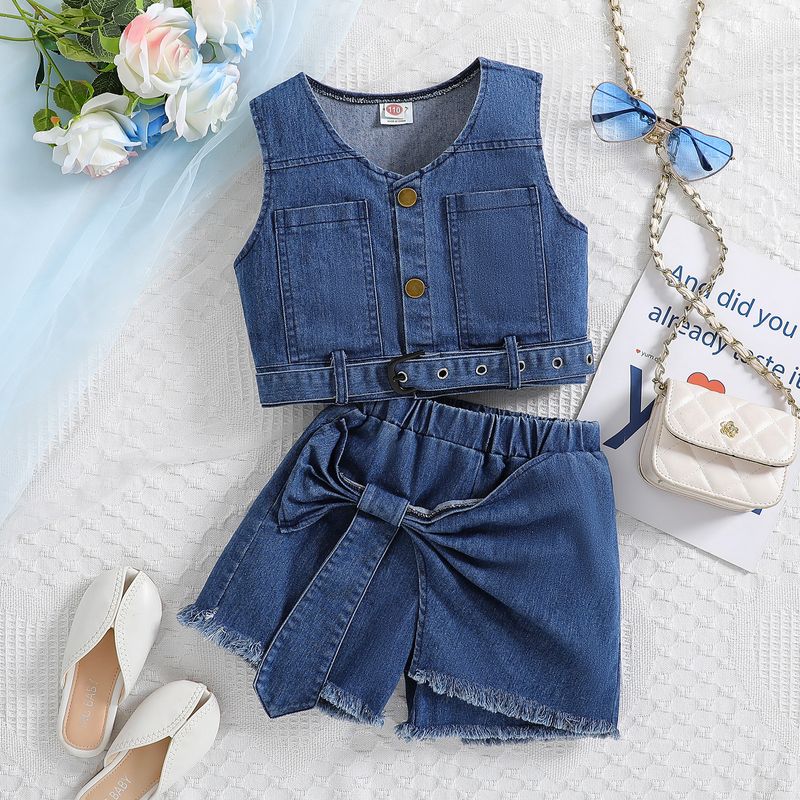 Kid's Clothing Girls Suits Summer Clothes Stylish Children's Clothes Fashionable Denim Tops And Shorts Two Piece Suits Trendy Clothes_voghion.com