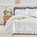 White Dot Ball Ruffle Embroidery Tufts Breathable Queen Size Comforter Sets, All-Season Down-Alternative 3-Piece Bedding Set_voghion.com