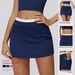 Zechuang Barely There Contrast Color High Waist Threaded Two Pieces Sports Half Length Short Anti-exposure Tennis_voghion.com