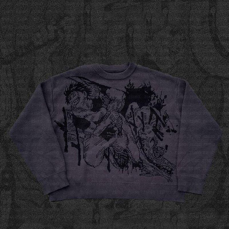Gothic Dark New Fashion Street Hoodie Anime Haken Strickpullover Langarm Lose Damen Top_voghion.com