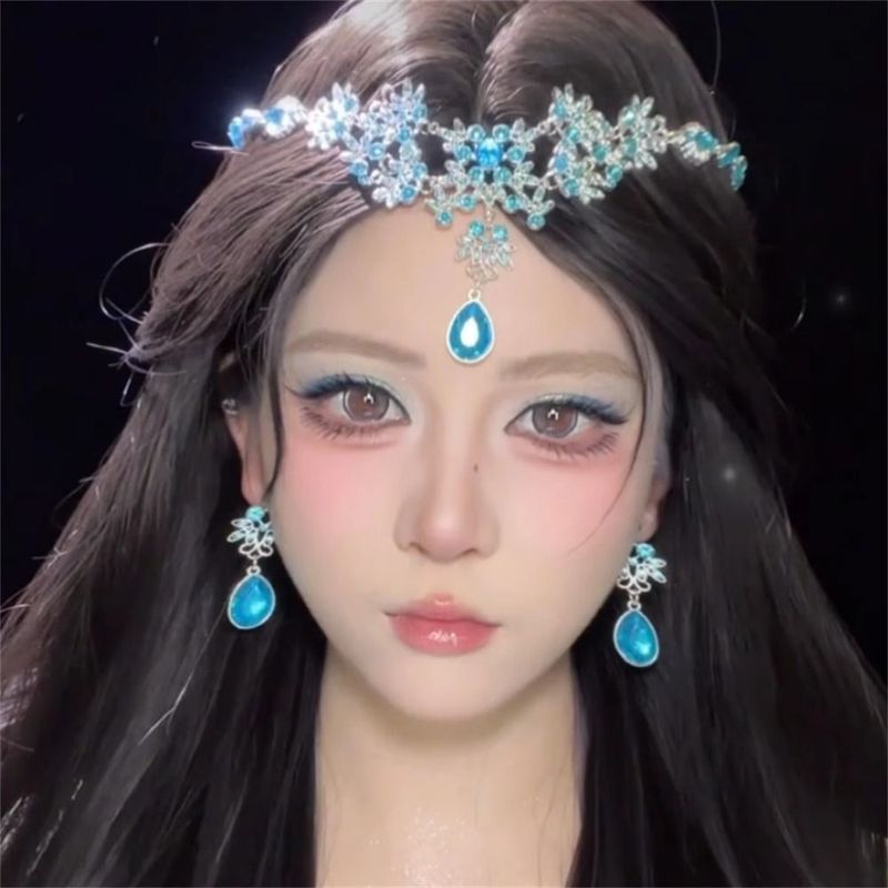 Super Flash Blue Flower Water Drop Earrings Necklace Women's Light Luxury Niche High-end Clavicle Chain 2025 New Neck Chain Tide_voghion.com