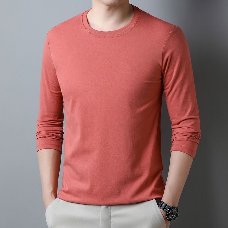 Men's T-Shirt 100% Combed Cotton Spring And Autumn New Long Sleeved Solid Color Hoodie Round Neck Pullover Fashionable_voghion.com