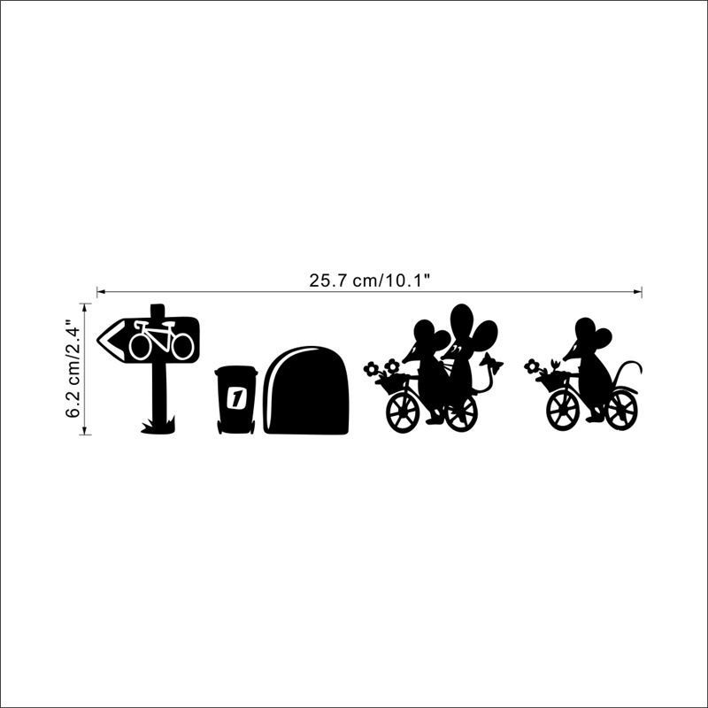 AF2652 Origin Black Carved Cartoon Mouse Riding Bicycle Living Room Wall Decoration Stickers_voghion.com