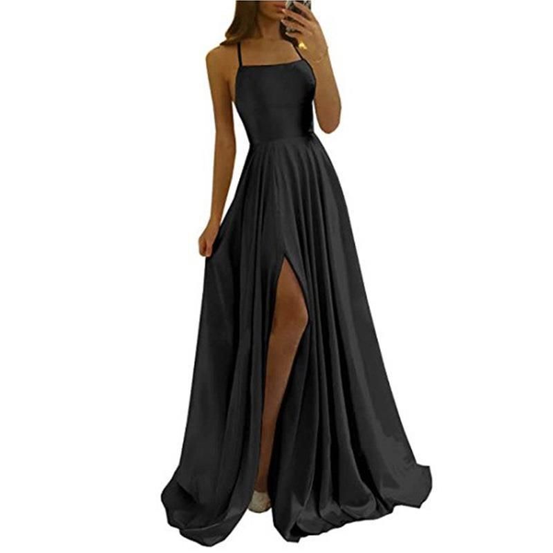 Damen-Abendkleid, langes Trägerkleid, Abschlussfeier, Brautjungfernkleid, Temperament, schmales Kleid_voghion.com