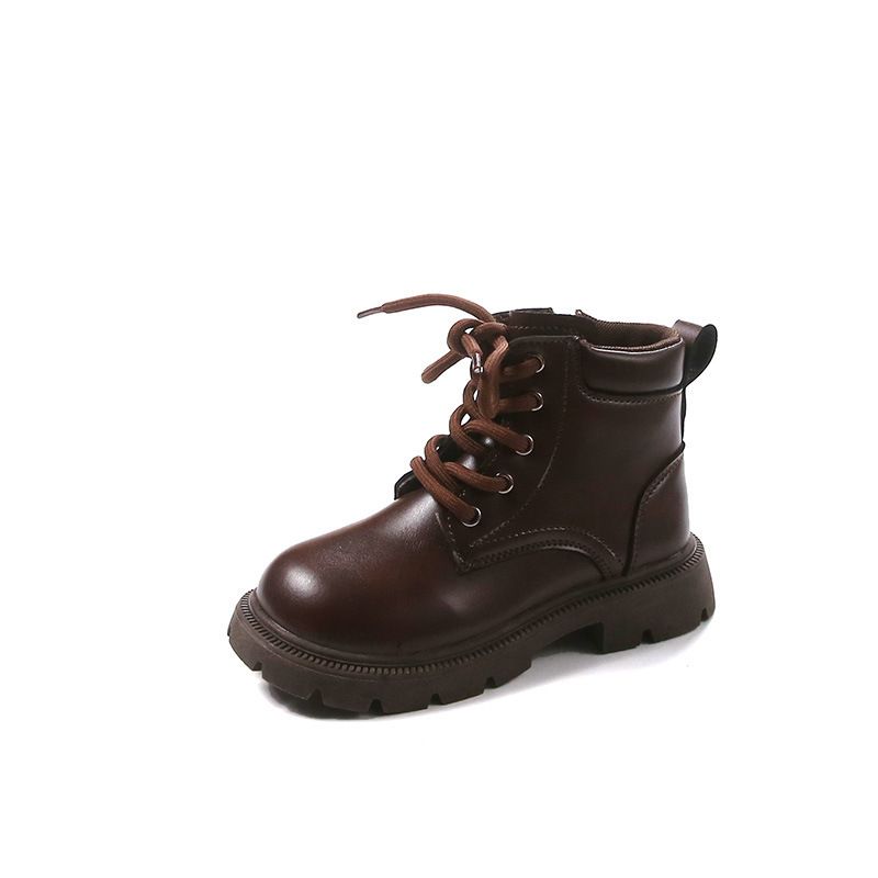 2025 Autumn Fashion Solid Color Martin Mid-Top Girls Baby Shoes Boys British Style Leather Boots_voghion.com