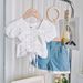 Kid's Clothing Girls short-sleeved shirt + lace-edge denim shorts suit for little kids and babies, stylish summer outfit, two-piece suit_voghion.com