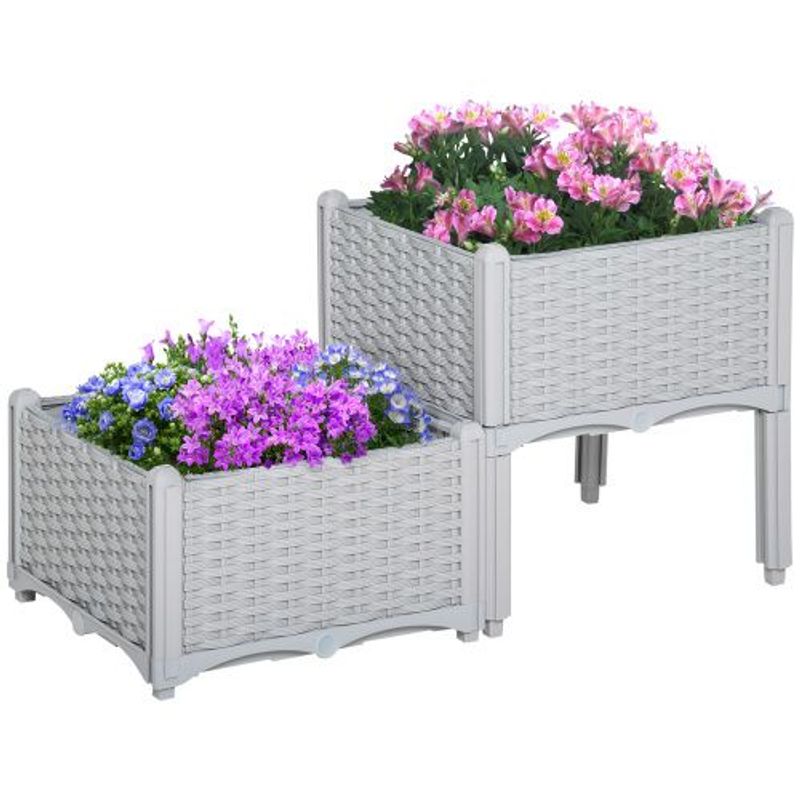 Outsunny 2 Piece Raised Garden Bed With Legs, Self-Watering Planter Box Raised Bed To Grow Flowers, Herbs & Vegetables, Gray_voghion.com
